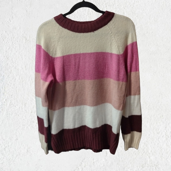 Pinks with Cream and Burgandy Large Stripe Knit Sweater - Picture 1 of 5